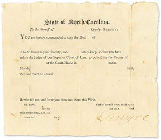 Item #13992 Writ of Attachment. 1810. 6-1/2" x 7-1/2" Legal Form North Carolina