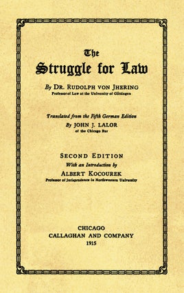 Item #20007 The Struggle for Law. Second English edition. Rudolf von Jhering, Rudolph von Jhering