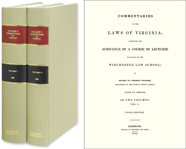 Item #20010 Commentaries on the Laws of Virginia. Comprising the Substance of a. Henry St. George Tucker, P. Finkelman, D. Cobin.