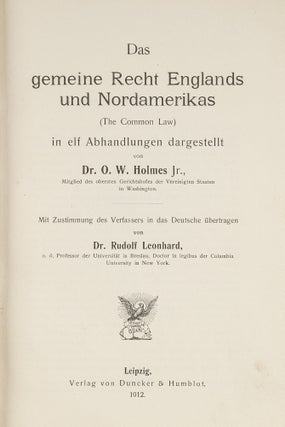Item #21953 Das Gemeine Recht Englands und Nordamerikas (The Common Law) [With]. Oliver Wendell...