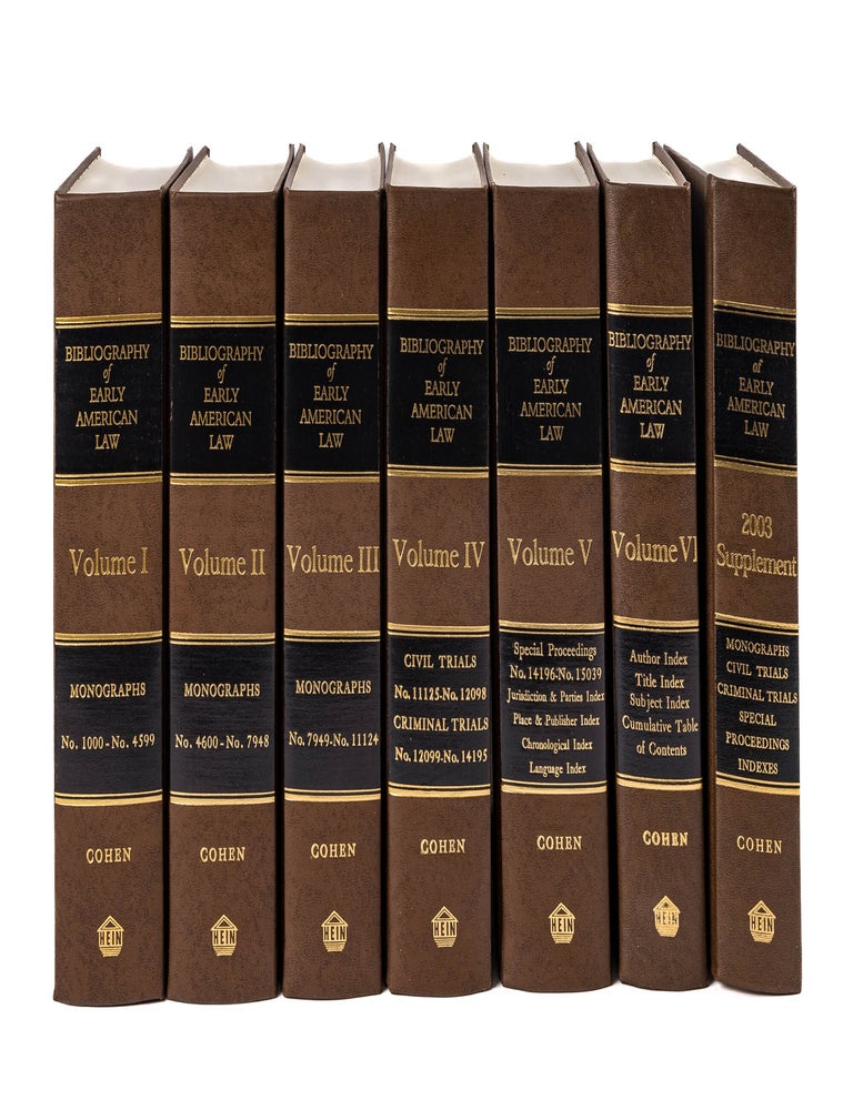 Item #22275 Bibliography of Early American Law. (BEAL) 7 Vols. Complete set. Morris L. Cohen.