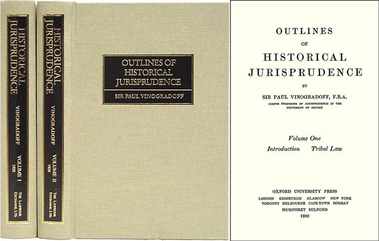 Item #23900 Outlines of Historical Jurisprudence. 2 Vols. Sir Paul Vinogradoff.
