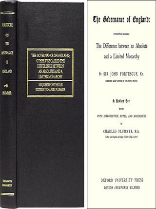 Item #24080 The Governance of England: Otherwise Called The Difference. Sir John Fortescue,...