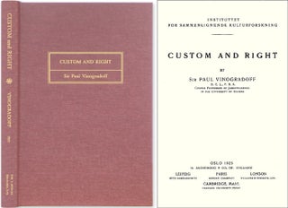 Item #26735 Custom and Right. Sir Paul Vinogradoff