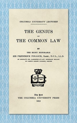 Item #26831 The Genius of the Common Law. Sir Frederick Pollock