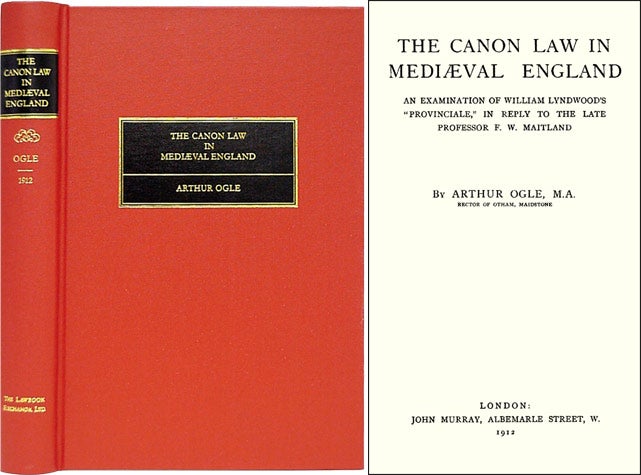 Item #26852 The Canon Law in Mediaeval England. An Examination of William. Arthur Ogle.