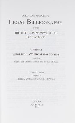 Sweet and Maxwell's Legal Bibliography. Vols.1-2 English Law to 1954.