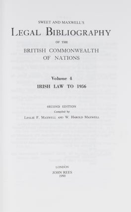 Sweet and Maxwell's Legal Bibliography. Vol 4. Irish Law to 1956.