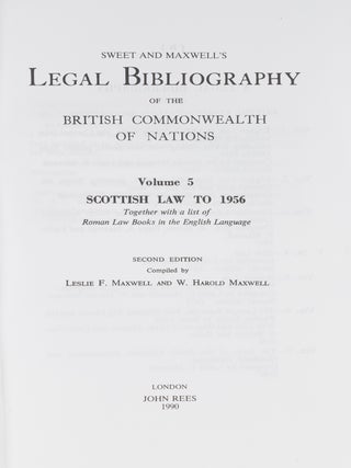 Sweet and Maxwell's Legal Bibliogarphy. Vol 5. Scottish Law to 1956