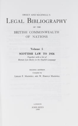 Sweet and Maxwell's Legal Bibliogarphy. Vol 5. Scottish Law to 1956