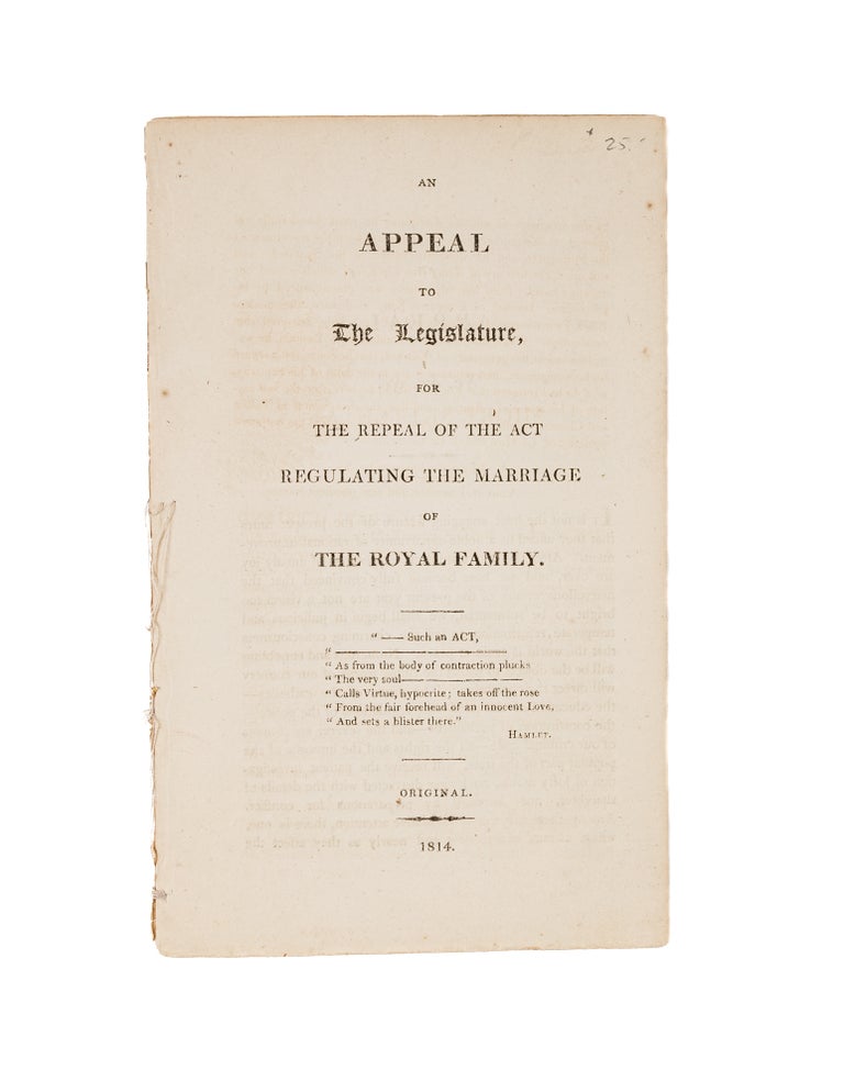 Item #28255 An Appeal to The Legislature, for the Repeal of the Act. Great Britain.