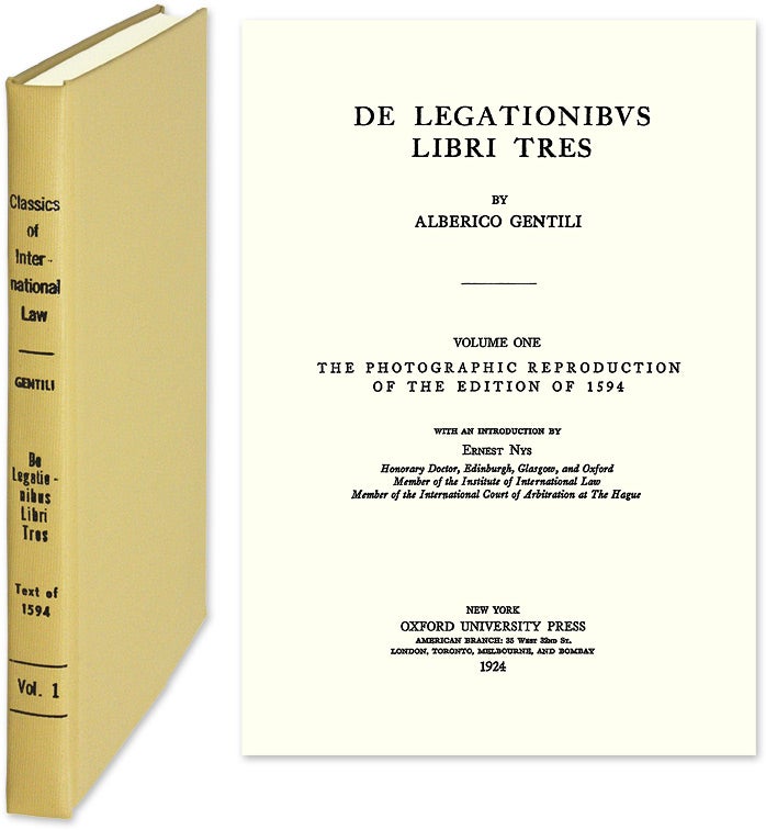 Item #29273 De Legationibus Libri Tres. (1594 Latin ed.). Alberico Gentili.