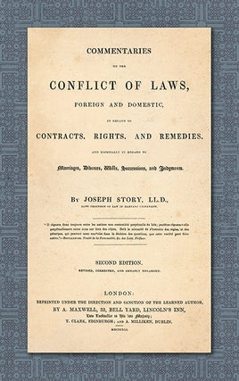 Item #30784 Commentaries on the Conflict of Laws Foreign and Domestic in Regard. Joseph Story