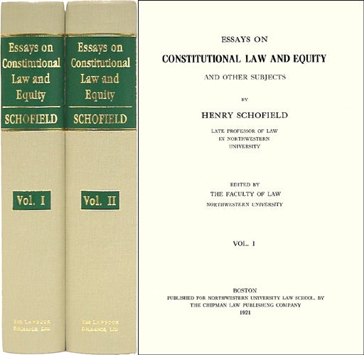 Item #33619 Essays on Constitutional Law and Equity and Other Subjects. 2 Vols. Henry Schofield.