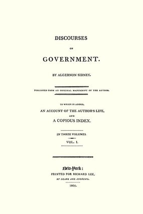 Discourses on Government. 3 Vols. 1st American edition.