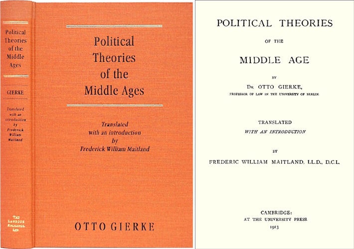 Item #33638 Political Theories of the Middle Ages. Translated with an. trans, intro, Otto Gierke, F W. Maitland.