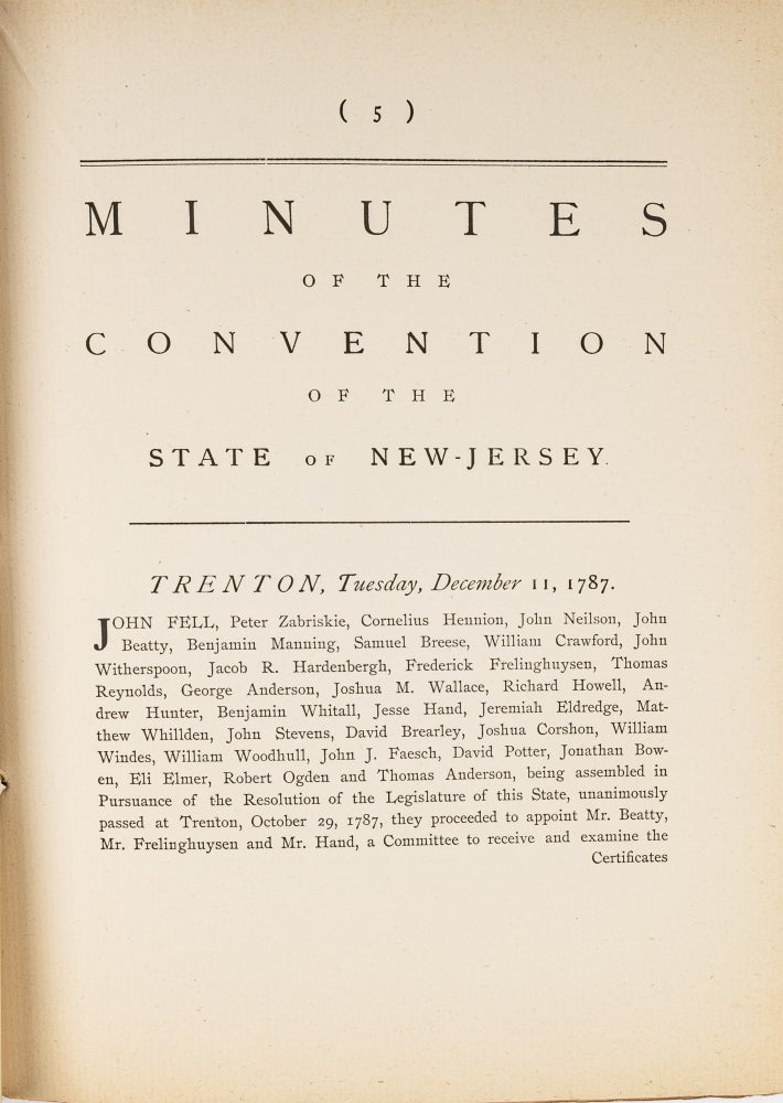 Item #34232 Minutes of the Convention of...New Jersey...1787. Trenton, 1888. New Jersey.