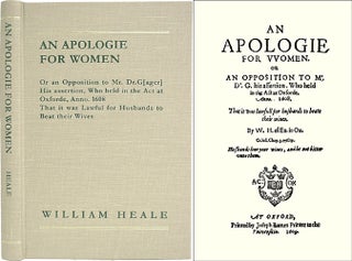 Item #35518 An Apologie for Women. Or an Opposition to Mr. Dr.G[ager] His. William Heale