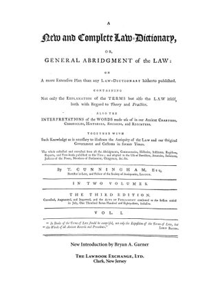 A New and Complete Law-Dictionary, or General Abridgment of the Law...