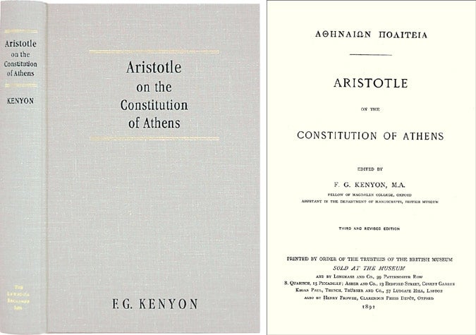 Item #36547 Aristotle on the Constitution of Athens [Athenaion Politeia] 3d rev ed. E. G. Kenyon, Aristotle.