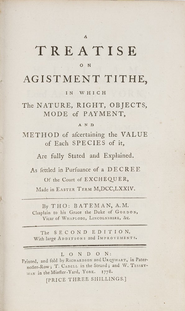 Item #37692 A Treatise on Agistment Tithe... [And] An Appendix to the Treatise. Th Bateman, mas.