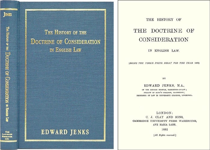 Item #38152 The History of the Doctrine of Consideration in English Law (Being. Edward Jenks.