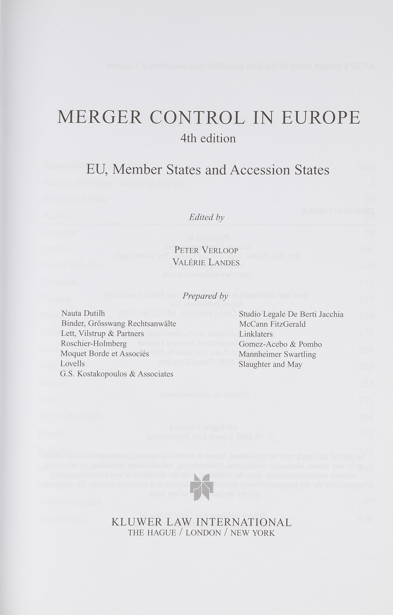 Merger Control in Europe. 4th ed. 2003 | Peter Verloop, eds