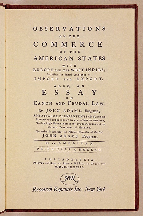 Item #39249 Observations on the Commerce of the American States with Europe and. John Adams.