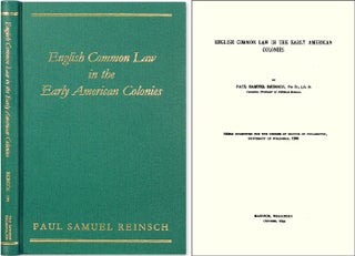 Item #40766 English Common Law in the Early American Colonies. Paul Samuel Reinsch