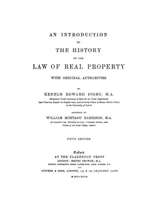 An Introduction to the History of the Law of Real Property...