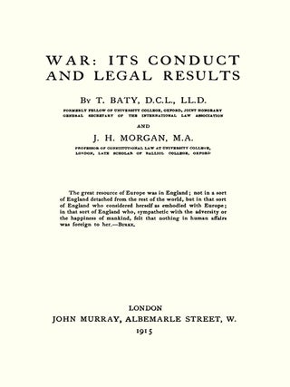 War: Its Conduct and Legal Results