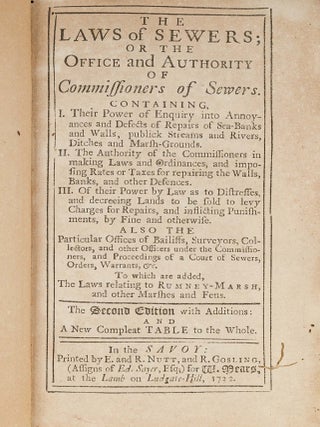 Item #42666 The Laws of Sewers; Or the Office and Authority of Commissioners of. Water Law