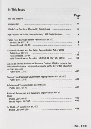 Internal Revenue Cumulative Bulletin. 2001-3. 2001 Tax Legislation