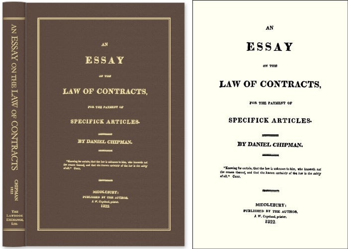 Item #43710 An Essay on the Law of Contracts, for the Payment of Specifick. Daniel Chipman.