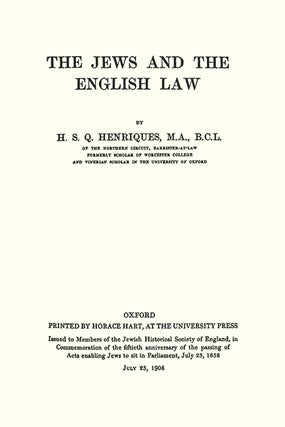 The Jews and the English Law