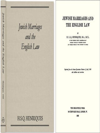 Item #43913 Jewish Marriages and the English Law. H. S Q. Henriques