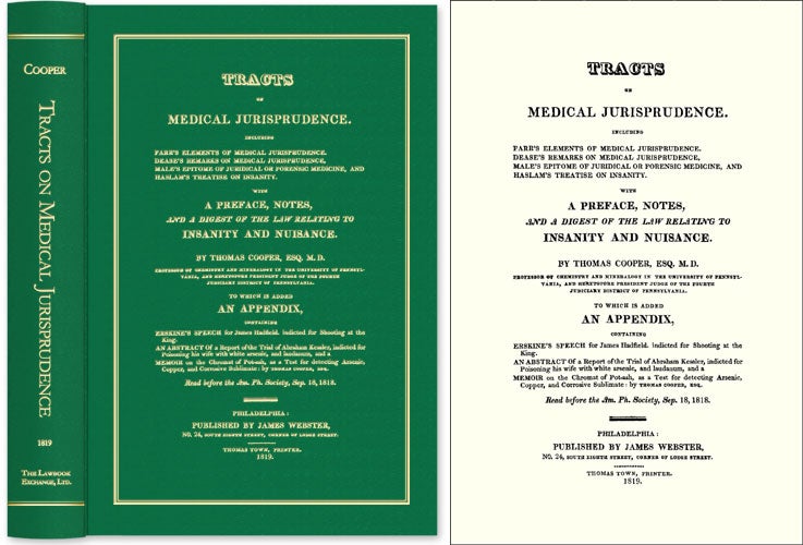 Item #43969 Tracts on Medical Jurisprudence Including Farr's Elements of. Thomas Cooper.