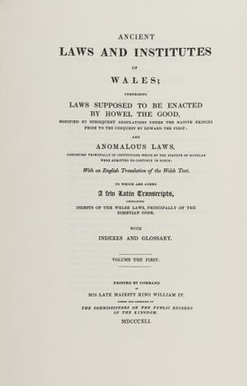 Ancient Laws and Institutes of Wales; Comprising Laws Supposed to...