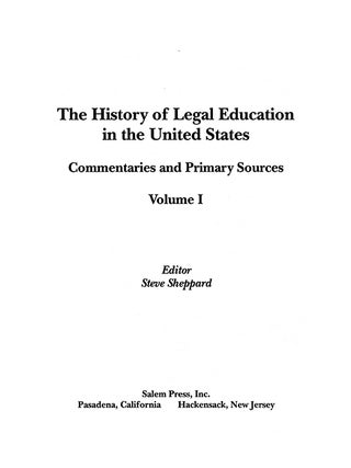 The History of Legal Education in the United States... 2 volume set