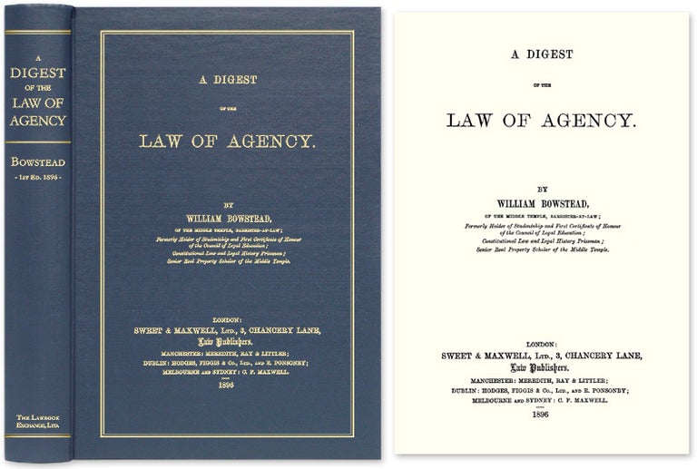 Item #44242 A Digest of the Law of Agency. William Bowstead.