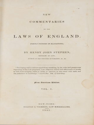 Item #44258 New Commentaries on the Laws of England. 4 Vols. 1st American Edition. Henry John...