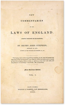 New Commentaries on the Laws of England. 4 Vols. 1st American Edition