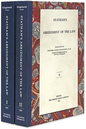 Item #44433 Statham's Abridgment [Abridgement of Cases] of the Law. 2 Vols. Nicholas Statham,...