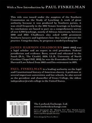 Lynching and the Law. With New Intro. by Paul Finkelman