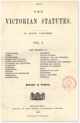 Item #51317 The Victorian Statutes. Published by Authority. 4 Volumes. 1866. Australia, Victoria
