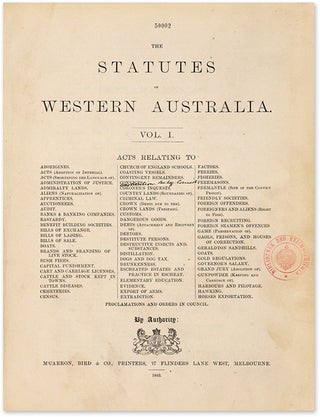 The Statutes Of Western Australia. By Authority. 2 volumes.
