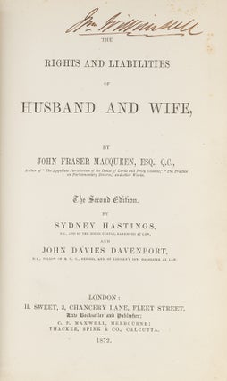 Item #51451 The Rights and Liabilities of Husband and Wife. Second Edition. John Frasier....