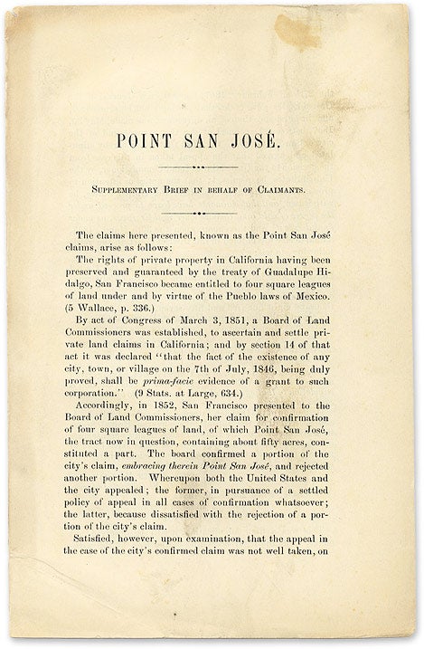 Item #51681 Point San Jose. Supplementary Brief. in Behalf of Claimants [caption]. Trial, Plaintiff Steinbach R, John H. Flagg.