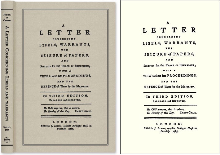 Item #52029 A Letter Concerning Libels, Warrants, The Seizure of Papers, and. John Father of Candor. Almon, Attributed.
