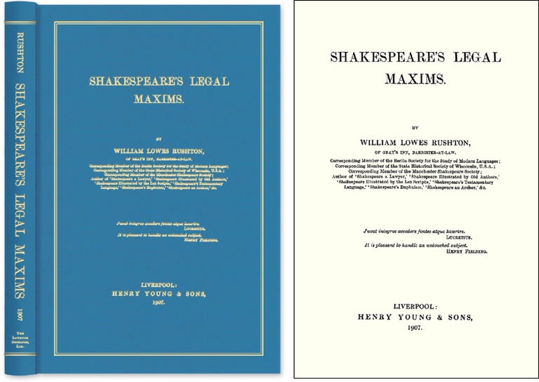 Item #52143 Shakespeare's Legal Maxims. William Lowes Rushton.
